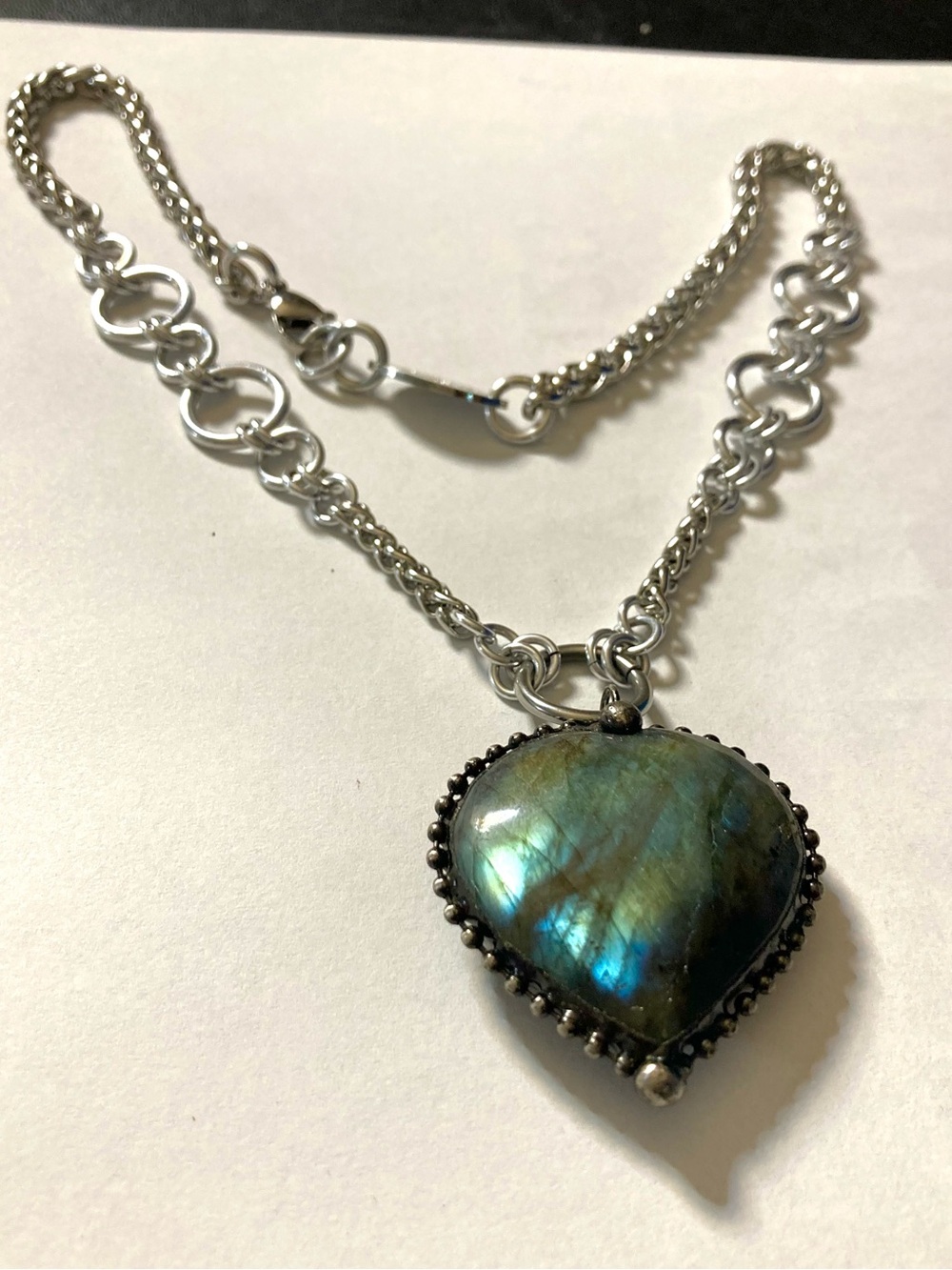 Genuine iridescent labradorite gemstone heart shape charm boho choker necklace . - Picture 9 of 10
